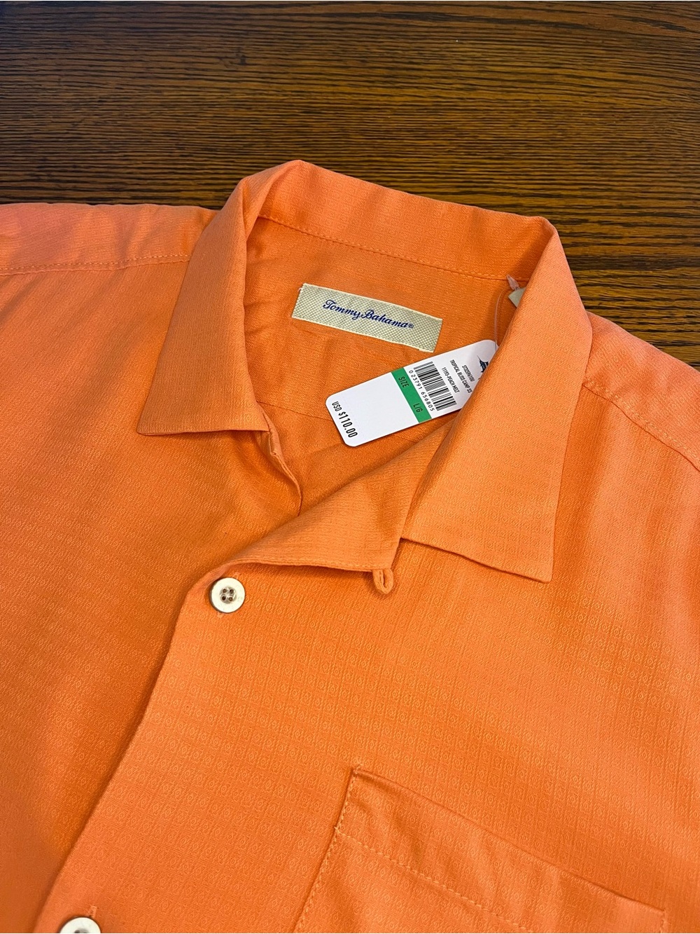 NEW Tommy Bahama Shirt Mens Size L Orange Jacquard Silk Camp Hawaiian